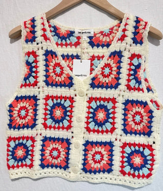 Fee Crochet Cardigan - Off White/Blue/Coral/Red