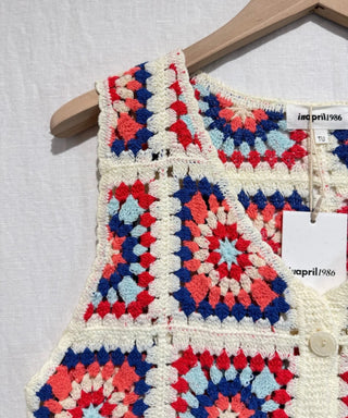 Fee Crochet Cardigan - Off White/Blue/Coral/Red
