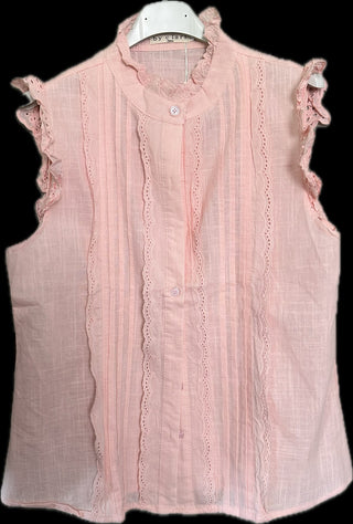 Fremmington Short Sleeve Blouse with Broderie Anglaise Detail - Baby Blue, Baby Pink, Oatmeal, Off White