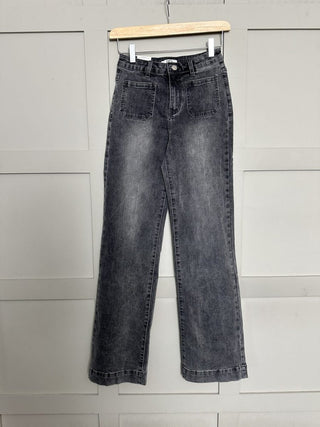 Violetta Skinny Flare Bootcut, Mid Rise Jeans with Square Front Pockets - Black, Dark Indigo, Denim Blue, Ecru, Grey, Khaki
