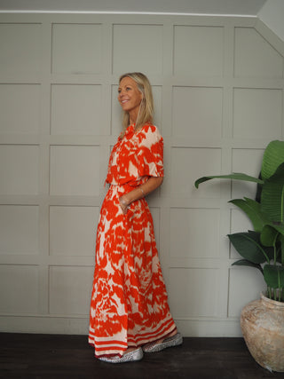 Khloe Maxi Skirt by Saint Tropez - Red Orange/Oatmeal