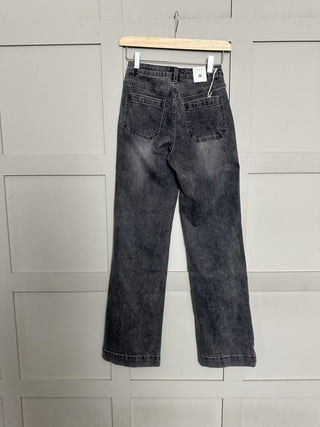 Violetta Skinny Flare Bootcut, Mid Rise Jeans with Square Front Pockets - Black, Dark Indigo, Denim Blue, Ecru, Grey, Khaki