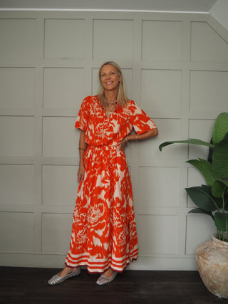 Khloe Maxi Skirt by Saint Tropez - Red Orange/Oatmeal