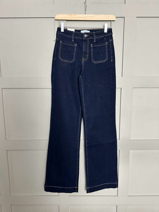 Violetta Skinny Flare Bootcut, Mid Rise Jeans with Square Front Pockets - Black, Dark Indigo, Denim Blue, Ecru, Grey, Khaki