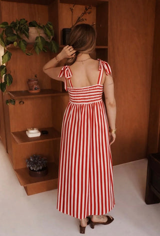 Leonard Striped Sundress - Khaki, Red