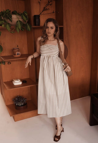Leonard Striped Sundress - Khaki, Red