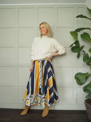 Casper Printed Cotton Maxi Skirt - Black and Navy Blue