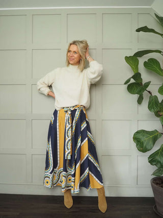 Casper Printed Cotton Maxi Skirt - Black and Navy Blue
