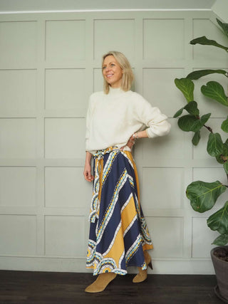 Casper Printed Cotton Maxi Skirt - Black and Navy Blue