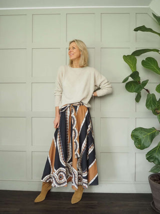 Casper Printed Cotton Maxi Skirt - Black and Navy Blue