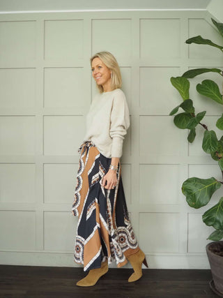 Casper Printed Cotton Maxi Skirt - Black and Navy Blue