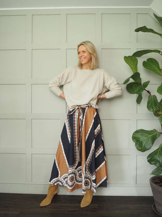 Casper Printed Cotton Maxi Skirt - Black and Navy Blue