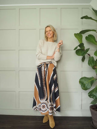 Casper Printed Cotton Maxi Skirt - Black and Navy Blue