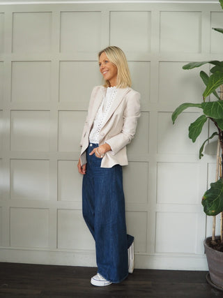 Civico Single-Breasted, Lined, Satin Detailed Blazer - Black and Champagne