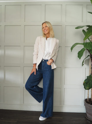 Civico Single-Breasted, Lined, Satin Detailed Blazer - Black and Champagne