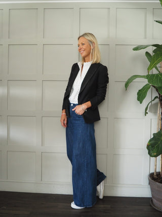 Civico Single-Breasted, Lined, Satin Detailed Blazer - Black and Champagne