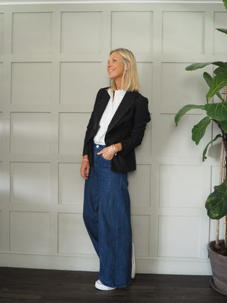 Civico Single-Breasted, Lined, Satin Detailed Blazer - Black and Champagne