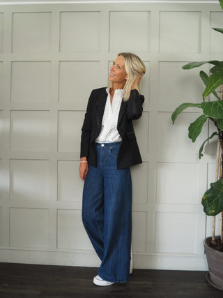 Civico Single-Breasted, Lined, Satin Detailed Blazer - Black and Champagne