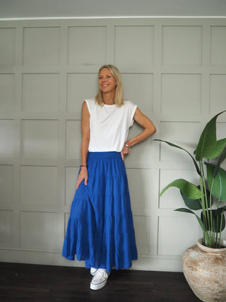 Lindy Tiered, Cotton Maxi Skirt with Wide Waistband, Best Seller - 10 Colours