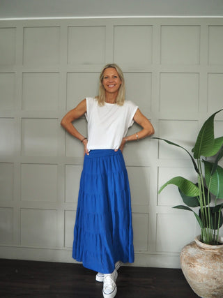 Lindy Tiered, Cotton Maxi Skirt with Wide Waistband, Best Seller - 10 Colours