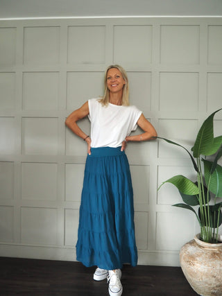 Lindy Tiered, Cotton Maxi Skirt with Wide Waistband, Best Seller - 10 Colours