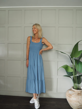 Hove Maxi Dress with Elasticated Shoulder Straps and Shirred Bodice - 10 Colours