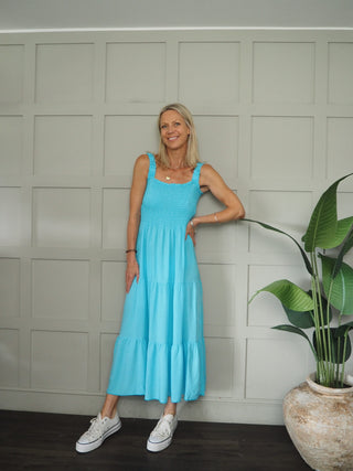 Hove Maxi Dress with Elasticated Shoulder Straps and Shirred Bodice - 10 Colours