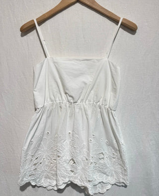 Dahl Flower Camisole with Shoestring Straps - White