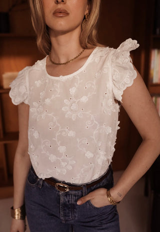 Naomi Textured Short Sleeve Blouse - White