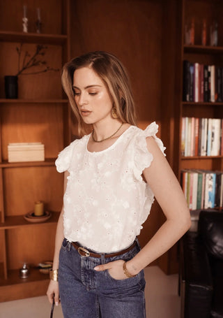 Naomi Textured Short Sleeve Blouse - White