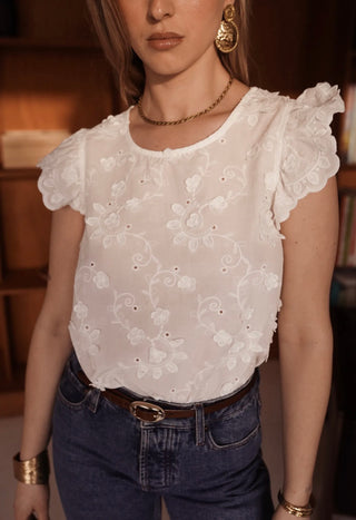 Naomi Textured Short Sleeve Blouse - White