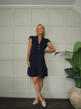 Scarlet Cheesecloth Dress - Cobalt Blue, Coral, Mocha, Navy Blue, White