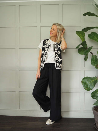 Leopa Linen Mix Waistcoat &amp; Trouser Set - Black, Oatmeal