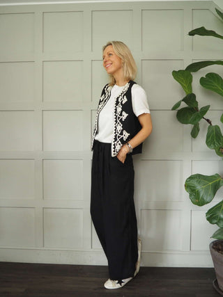 Leopa Linen Mix Waistcoat &amp; Trouser Set - Black, Oatmeal