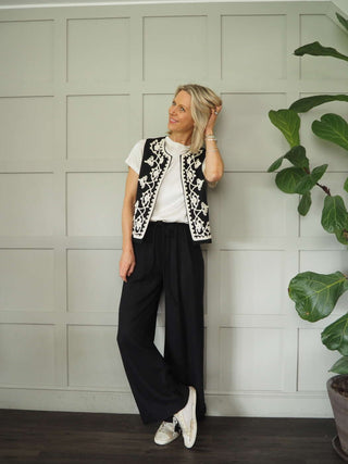 Leopa Linen Mix Waistcoat &amp; Trouser Set - Black, Oatmeal