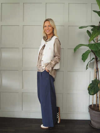 Canmello Sleeveless Cardigan with Gold Buttons &amp; Faux Pockets - Black, Camel and Ecru