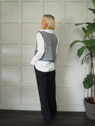 Xoxo Felt Feel Embroidered Gilet with No Fastening - Black and Grey