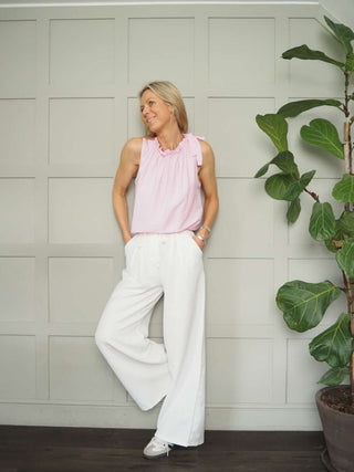 Verity Sleeveless Top with Tie Shoulder Detail - Baby Pink,  Black, White