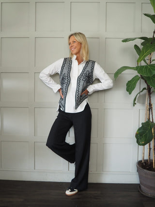 Xoxo Felt Feel Embroidered Gilet with No Fastening - Black and Grey