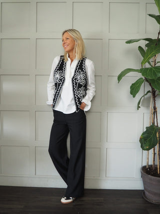 Xoxo Felt Feel Embroidered Gilet with No Fastening - Black and Grey