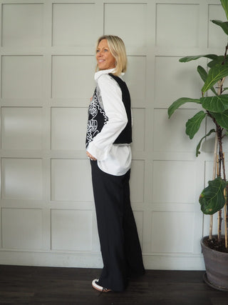 Xoxo Felt Feel Embroidered Gilet with No Fastening - Black and Grey