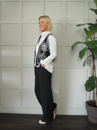 Xoxo Felt Feel Embroidered Gilet with No Fastening - Black and Grey