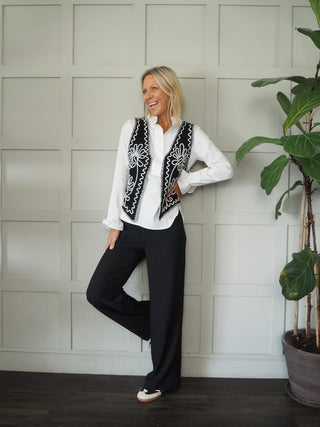 Xoxo Felt Feel Embroidered Gilet with No Fastening - Black and Grey