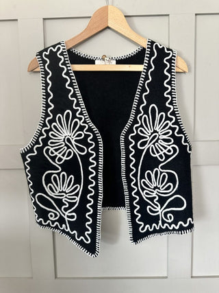 Xoxo Felt Feel Embroidered Gilet with No Fastening - Black and Grey