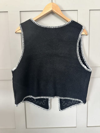 Xoxo Felt Feel Embroidered Gilet with No Fastening - Black and Grey