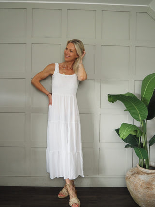Hove Maxi Dress with Elasticated Shoulder Straps and Shirred Bodice - 10 Colours