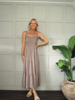 Hove Maxi Dress with Elasticated Shoulder Straps and Shirred Bodice - 10 Colours