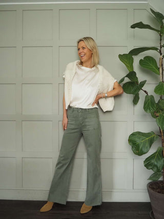 Dotrice Wide Leg Jeans with Frayed Hem - Black, Khaki and White