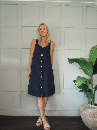 Dale Linen Dress - Coral, Cornflower Blue, Navy Blue, Pale Pink