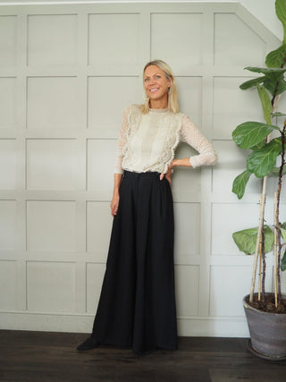 Farida Wide Leg Trousers with Side Pockets and Pleating Detail - Black, Khaki, Oatmeal